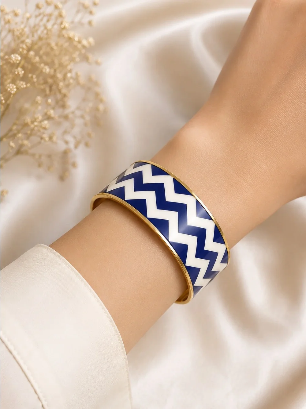 Kate Spade Blue and White Chevron Enamel Gold-Tone Bangle - Picture 2 of 5